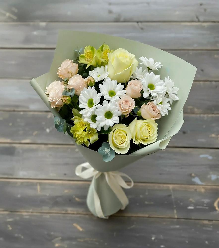 Букет цветов из: Альстромерии, Розы и Хризантемы в Кошелево