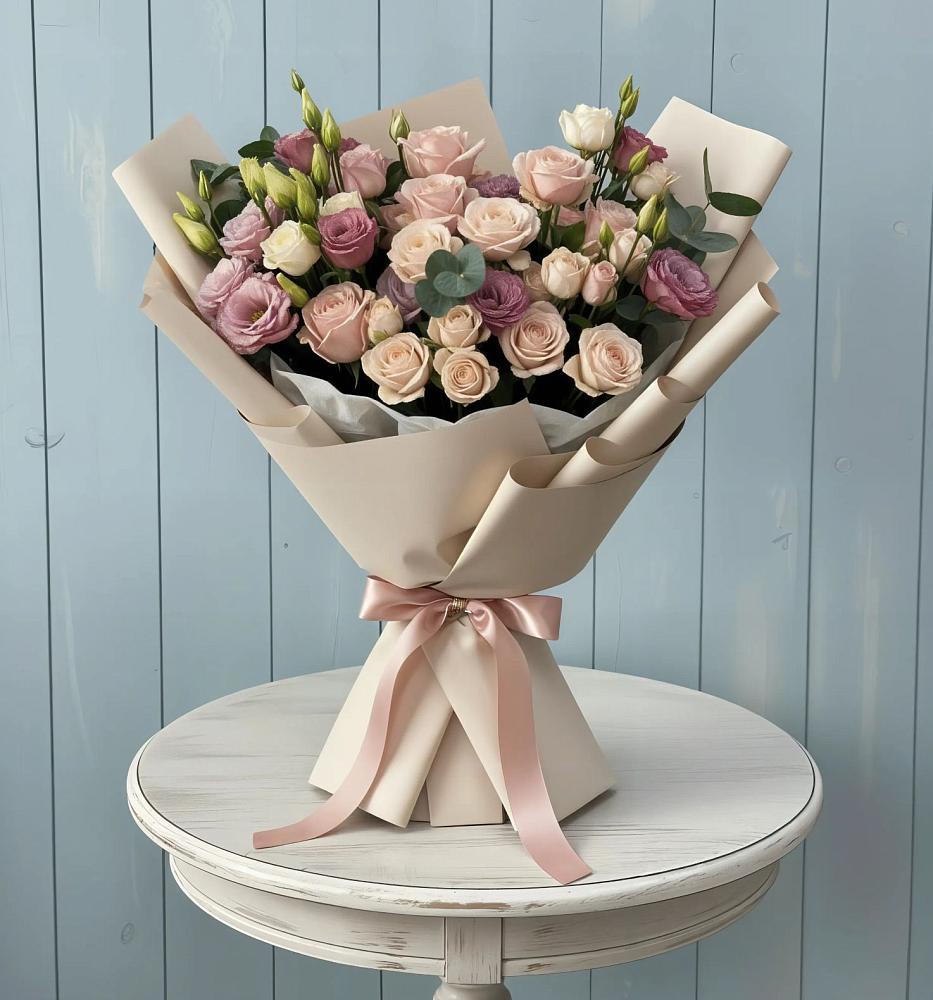 Букет цветов из: Розы и Лизиантусы в Кошелево