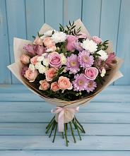 Букет цветов из:  Хризантемы, Розы и Альстромерии в Кошелево